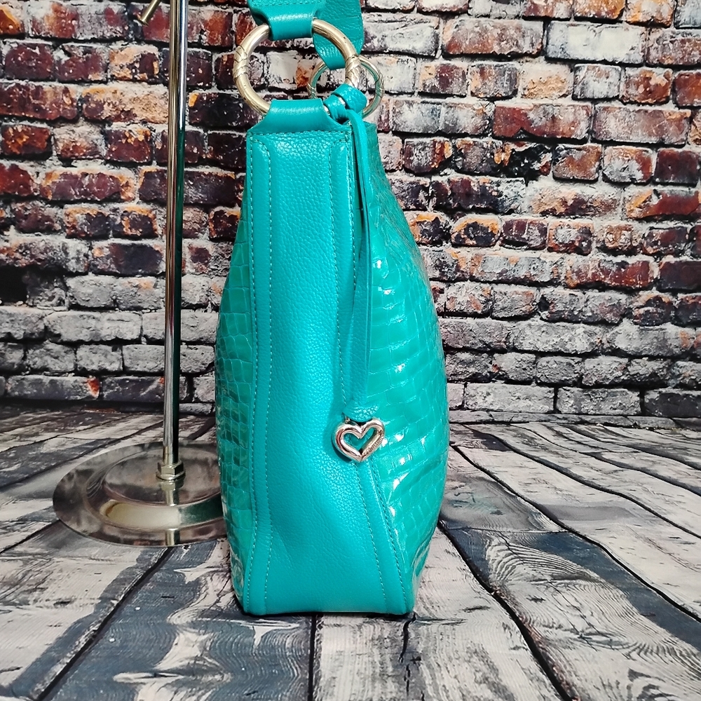 Brighton Cher Shoulder Bag in Teal Croc Embossed Leather Handbag Purse  OBO - Picture 2 of 14